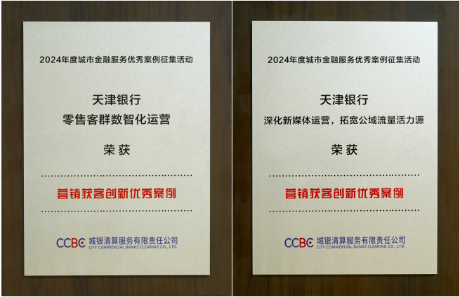 天津银行荣获2024年度城市金融服务优秀案例征集活动多项大奖(图1)